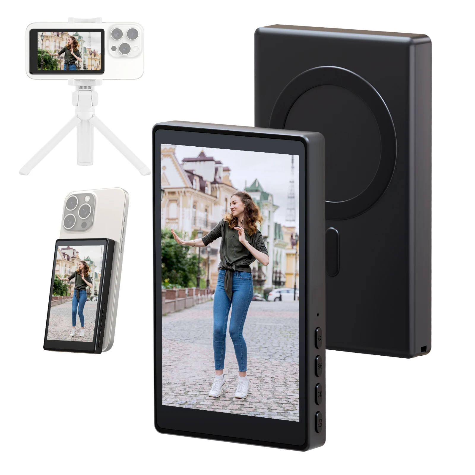 Home Cinema Wireless - หน้าจอไร้สายสำหรับกล้องมองหลัง สมาร์ทโฟน หน้าจอแม่เหล็กสำหรับเซลฟี่ สำหรับวิดีโอบล็อก ไลฟ์สด บันทึกวิดีโอ